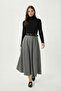 Belted Flared Long Woven Skirt Ldp0097 Gray - 2