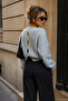 Women's Blue Soft Textured Buttoned Back Sweater - 2