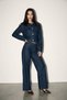 Navy Blue Jacket with Pocket and Button Details & Loose-Fit Jeans Set - 2