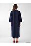 Two Mt Shop Quality Lcw Modest Navy Blue Plain Oversize Notched Collar Long Dress - 3