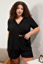 Curve Black Lace Detailed Shirt Collar Viscose Woven Pajama Set - 2