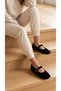 Women's Black Rabbit Fur Buckle Casual Ballerinas 1 cm Byndtav01 - 4