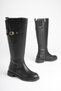 Women's Black Flat Boots with Flexible Elastic, Round Toe, and Zipper