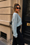 Women's Blue Soft Textured Buttoned Back Sweater - 4