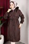 Detachable Hooded Fur and Welsoft Lined Front Allerli Hijab Coat 110cm - Brown - 3