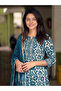 Teal Viscose Traditional Block Print Kurta Set - ALV2270 | Teal-Size:L-40-Inches - 3