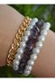 Amethyst and Glass Pearl Bracelet Set - Multi-Colored - 2