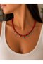Women's Red Beaded Turquoise-Detail Gold Necklace