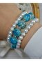 Blue Glass and Pearl Bracelet Set - Multicolor - 3