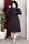 Detachable Hooded Fur and Welsoft Lined Front Allerli Hijab Coat 110cm - Black - 5