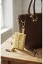 Handmade Yellow Gingham Patterned Fabric Card Holder and Bag Charm Bag Size: 10*8 cm Handle: 9 cm - 4