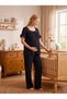 New Season Black Muslin Fabric Breastfeeding-Friendly Design Short Sleeve 100% Cotton Maternity Pajama Set - 4