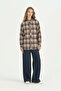Plaid Fabric Detailed Oversized Tunic - Brown