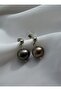 Black Pearl Earrings - Silver Color -