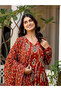 Red & Black Traditional Print Anarkali Suit Set - ALV2287 | Red & Black-Size:L-40-Inches - 5