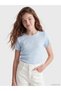 Alita City Floral Patterned Girls' Ribbed T-Shirt with a Difference in Color
