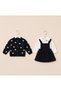 Heart Patterned Knitwear Cardigan, Velvet Dress and Baby Collar Shirt 3-Piece Baby Girl Set - 4