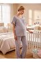 New Season Gray Muslin Fabric Breastfeeding-Friendly Design Short Sleeve 100% Cotton Maternity Pajama Set - 8