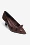 Women's Suede Heeled Shoes Stiletto Pointed Toe Leather Ribbon and Bow Detail Lova Brown - 3