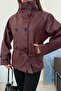 Short Faux Leather Trench Coat Jacket - 2