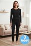 Women's Black Thermal Underwear Set 3-Piece Set