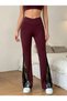 Women's high-waisted wide leg trousers with lace detail on the side - 3
