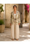 Beige Color Botanical Floral Patterned Linen Jacket and Trousers Set