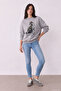 Printed Embroidery Detailed Sweatshirt Gray Melange