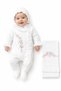 Floral Embroidered Lace Detailed 3-Piece Organic Hospital Discharge Set 100% Cotton Newborn Baby Girl - 3