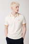Men's Ecru 100% Cotton Polo Collar T-Shirt Regular Fit Orange Striped Pique Fabric Short Sleeve Model - 2