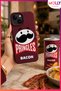 Cherry Pringles Bacon Flavor Patterned Velvet Inside Silicone Case for iPhone 13/14