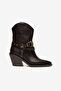 Bitter Brown Matte Leather Chain Buckle Detail Pointed Toe Western Cowboy Boots - 2