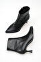 Women's Pointed Toe Thin Heeled Boots Black Skin - 5
