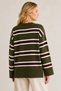 Women's Green Crew Neck Striped Loose Fit Knitwear Sweater - 5