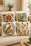 Bohemian Botanical Floral and Bird Patterned Embroidery-Look Decorative Throw Pillow Cover 43X43 cm – (Double-Sided) - 2