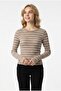 Women's Striped Crew Neck Lycra Long Sleeve Blouse with Thumbholes - 3