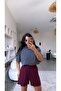 Burgundy Elastic Waist Cotton Shorts - 5