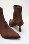 Women's Pointed Toe Thin Heeled Boots Brown Suede - 2