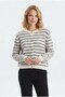Women's Buttoned Striped Patterned Crew Neck Long Sleeve Knitwear Cardigan