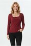 Women's Square Neck Beading Detailed Ribbed Camisole Fabric Long Sleeve Women's Blouse - 4