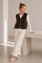 Girl's V-Neck Gold Buttoned Furry Knitwear Vest (Free Size)