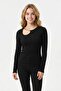 Women's Chain Detailed Asymmetrical Cut Ribbed Camisole Fabric Long Sleeve Blouse