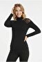 Women's Turtleneck Shoulder Tulle Detailed Stretchy Long Sleeve Blouse - 3