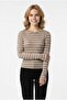 Women's Striped Crew Neck Lycra Long Sleeve Blouse with Thumbholes