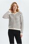 Women's Buttoned Striped Patterned Crew Neck Long Sleeve Knitwear Cardigan - 2