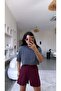 Burgundy Elastic Waist Cotton Shorts - 4