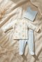 Tinypaws 100% Cotton 3-Piece Baby Boy Set - Teddy Bear Patterned Kimono Bodysuit, Pants with Booties, and Beret - 4