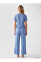 Ozmarka New Season Blue V-Neck Ruffled Women's Pajama Set - 4