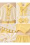 Baby Girl Heart Patterned 3-Piece Set Hooded Bowknot Pompom Poncho Badi Ribbed Trousers Stylish Baby Outfit Set - 3