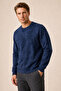 Continu Men's Winter Regular Fit Crew Neck Sweatshirt Navy Blue